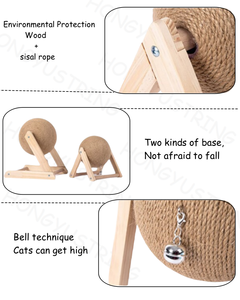 Nuevo Diseño de Juguete Rascador para Gatos, Poste de Sisal con Bola Rascadora y Base de Madera - Product Image 3