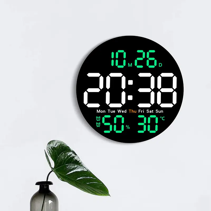LEDカラー表示時間湿度温度カレンダー大画面LED時計高級壁掛け時計タイマーデジタル目覚まし時計