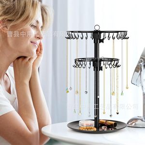 Jewelry Rack <b>Rotating</b> Necklace Display Stand With Earring Hooks Storage Organizer For <b>Desk</b> Use - Product Image 1