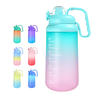 Bouteille d'eau sport en plastique écologique 2200 ml avec logo personnalisé, sans BPA, marqueur de temps, paille et poignée de transport