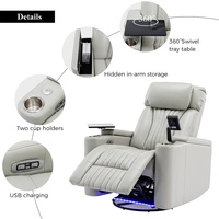 270 °   Sillón Reclinable Giratorio Eléctrico para Cine en Casa, Sofá para Juegos con Tira de Luces LED, Portavasos con Bandeja y Soporte para Teléfono