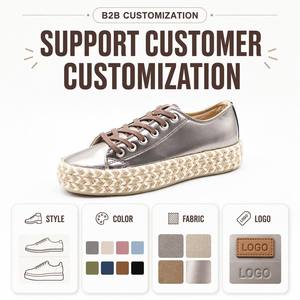 Baskets compensées métalliques personnalisées avec logo OEM pour femmes, à lacets, semelle en jute tressée, style décontracté et tendance à tige basse - Product Image 6