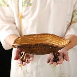 Bamboo Woven Tortoise Shell Fruit Basket Irregular Shape Standing Type For Living Room <b>Storage</b> <b>Tray</b> New Chinese Style - Product Image 3