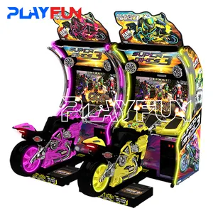 ماكينة ألعاب محاكاة سباقات الدراجات النارية فيديو 3 للعبة أركيد تعمل بالعملة المعدنية من Playfun Amusement Zone