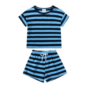Summer Cute Newborn <span class=keywords><strong>Baby</strong></span> <span class=keywords><strong>Boy</strong></span> Kleidung Sets Strickst reifen Pyjamas Home Kleidung für Jungen und Mädchen Großhandel - Product Image 6