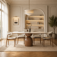 Ensemble de salle à manger en dalle de pierre de style nordique : Décoration intérieure moderne et minimaliste avec une touche rétro, table à manger rectangulaire en bois de frêne massif