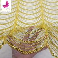 HY2545-4 de haute qualité or robe de mariée paillettes maille dentelle avec perles et paillettes pour tissu de mariée
