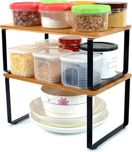 <strong>Shelf</strong> <strong>Cupboard</strong> <strong>Shelf</strong> <strong>Organiser</strong>, Stackable Set of 2 Bamboo Spice Rack - Product Image 1