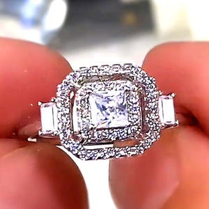 Anello da donna in stile nuziale placcato oro bianco a doppio strato con zirconi cubici - Product Image 1