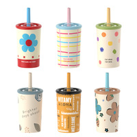 Gobelet isotherme à double paroi en acier inoxydable de 12 oz, anti-fuite, avec paille, pour café, voyage, mignon, pour enfants