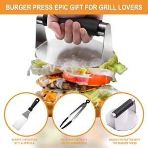 Smash <span class=keywords><strong>Burger</strong></span> Press mit Verbrühungs schutz Edelstahl <span class=keywords><strong>Burger</strong></span> Smasher Inklusive Grill zange & Grill Spatel Zubehör Kit - Product Image 3