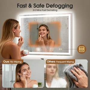 Miroir de salle de bain intelligent LED 24 x 32 pouces, verre trempé, montage mural, anti-buée, 3 températures de couleur, miroir de coiffeuse à intensité variable - Product Image 5