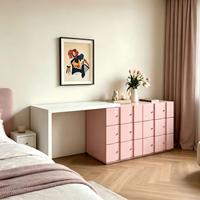 Coiffeuse JINXI de luxe léger en laque blanche et rose, table de maquillage moderne et simple pour chambre à coucher avec spacieuses armoires de rangement
