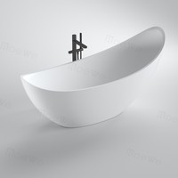 Baignoire autoportante en résine de pierre à dossier haut, série Designer, blanc mat, surface solide, pour adultes, pour immersion profonde