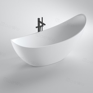 Vasca da Bagno in Resina Effetto <span class=keywords><strong>Pietra</strong></span> Serie Designer con Schienale Alto, Bianco Opaco, in Solid Surface, Freestanding, per Adulti, per Immersione Profonda - Product Image 2