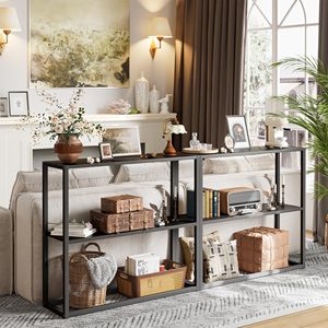 Table console moderne en métal noir SENYU avec trois étagères pour salon, meubles de maison, style design industriel, rangement durable - Product Image 1