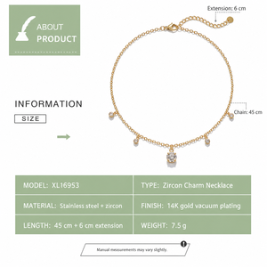 Collier à breloque en zircon en acier inoxydable plaqué or sous vide 14K, option or, gouttes rondes, chaîne réglable, tons or et argent - Product Image 4