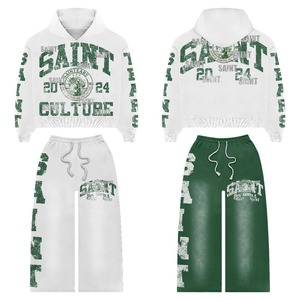 ชุดวอร์มมีฮู้ด Saint Culture 2024 แบบ unisex สวมใส่สบาย แขนยาว กางเกงมีเชือกผูก สีขาวเขียว พิมพ์ลายตัวอักษร ผลิตจากโพลีเอสเตอร์ - Product Image 3