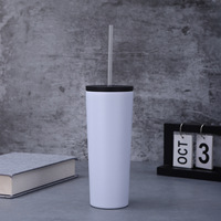 Tasse en acier inoxydable avec paille 16oz 20oz 24oz tasse à café de voiture double couvercle tasse à eau conique de grande capacité en gros