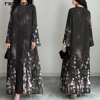 Ensemble Abaya ouverte pour femme, imprimé floral noir, avec manches évasées à sequins violet, bleu et lavande, élégant, modeste, musulman, deux pièces, style maxi kimono