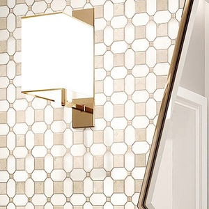 Captivating Geometric Design Elegant <strong>White</strong> Cream Marfil Natural Marble <strong>Mosaic</strong> <strong>Tile</strong> for Interior Wall Villa Use European Style - Product Image 1