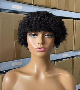 วิกผมสั้นหยิกฟูแบบบราซิลเลี่ยน เรมี่ แฮร์ สี HD ผลิตด้วยเครื่องจักร พร้อมผมเบบี้แฮร์ สำหรับ<span class=keywords><strong>ผู้หญิง</strong></span> ผมแท้ 100% - Product Image 1