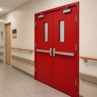 Porte double en acier ignifugée 3 heures avec barre anti-panique, fenêtre de vision, certifiée WH, porte de sortie d'urgence pour bâtiment commercial