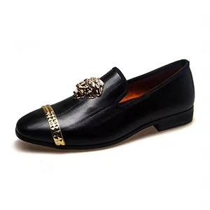 Chaussures Oxford de mariage pour hommes en cuir véritable, style italien haut de gamme, faites à la main, à enfiler, brodées, avec embout en acier, collection automne - Product Image 1
