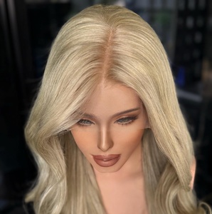 Pelucas de Cabello Virgen Largo Rubio Claro Natural al por Mayor, Grado 12A Premium, Cutícula Completa Alineada, Encaje <span class=keywords><strong>Transparente</strong></span> HD, 150% Densidad Media - Product Image 4