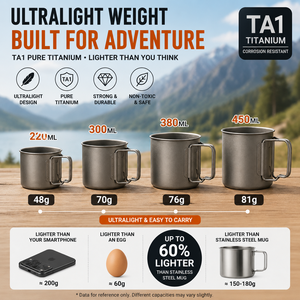 Wholesale Ultralight Titanium <b>Camping</b> <b>Mug</b> Grade 5 Titanium Cup 220ml 300ml 380ml 450ml OEM Custom Logo Outdoor Drinkware - Product Image 3