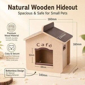 Casa de Madera para Hámster, 14x11.3x16cm, Diseño sin Fondo, Transpirable, Interior/Exterior, Forma de Cafetería para Mascotas Pequeñas - Product Image 5