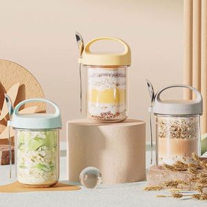 Bocaux Mason en verre portables de 16 oz pour petit-déjeuner, avec couvercles et cuillères réutilisables en plastique pour overnight oats - Product Image 1