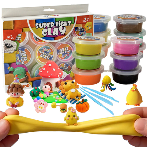 Non-Toxic 12 Colors Super Light Clay Set Play Dough Set Animal Safe Butter Putty Set Great Gift for Children