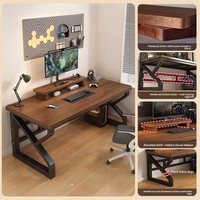 Bureau en noyer noir, bureau d'ordinateur avec plateau en bois et structure en métal noir, poste de travail moderne