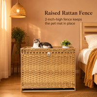 Handgewebtes Massives Rattan Klassisches Katzenhaus mit Kunststoffbasis, Faltbares Wohnzimmer-Haustierbett für Katzen und Hunde, Doppeltür-Design-Käfig für den Winter