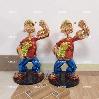 Statue Popeye en résine, modèle 'Love' finition chromée, avec sculpture de pièce de monnaie dorée, thème animal abstrait, pour l'art