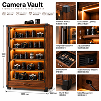 Lemari Kamera SAMDI S1 Walnut dengan Lampu LED untuk Penyimpanan Piringan Hitam, Headphone, dan Peralatan HiFi