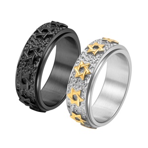 แหวนแฟชั่นสแตนเลสสตีลรูปดาวหกแฉกสำหรับผู้ชายและผู้หญิง ชุบทอง - Product Image 3