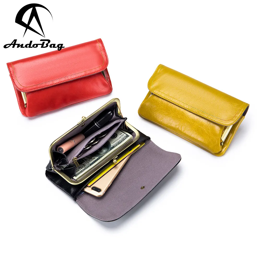 AndoBag Portefeuille long en cuir de vache véritable pour femmes Pochette de grande capacité Sacs de rangement rétro pour téléphone 2013