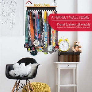 Présentoir de médailles en bois, porte-trophée avec crochets en acier, présentoir de médailles, <span class=keywords><strong>cadre</strong></span> de ruban mural <span class=keywords><strong>pour</strong></span> panier de Football - Product Image 5
