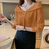 Vente en gros de chemisiers en mousseline de soie blanche à manches longues et col en V pour femmes, tops pour femmes, blusas mujer de moda, chemisiers femme OEM, chemises D620