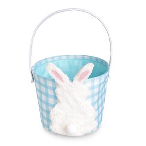 Cesta de Lona con Diseño de Conejito de Pascua, Azul a Cuadros, con Asa y Conejito de Peluche 3D para Habitación Infantil, Huevos, Dulces, Juguetes, Regalos, Recuerdos de Fiesta, ODM - Product Image 1