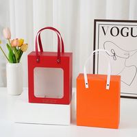 Sac fourre-tout en carton recyclé avec fenêtre et boucle à rivets, design transparent pour aliments pour animaux, pizza, salade, lait, sushi, gelée – Créatif