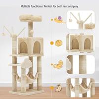 Arbre à chat multi-niveaux avec poteaux à gratter en sisal naturel, perchoir en peluche, grotte fermée, hamac et jouets interactifs pour chat d'intérieur