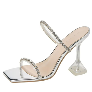 Sandal Hak Tinggi Gaya Barat Musim Panas Baru, Rantai Logam, Model Slipper, Gaya Eropa dan Amerika, untuk Wanita Dewasa Seksi - Product Image 1