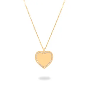 Fashion Heart Pendant 316L Stainless Steel With Crystal Natural Shell Necklaces Jewelry Waterproof Blank Engraved Pendants