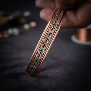 Multi Band Copper Cuff <b>Bracelet</b> With Layered Stripes And Artistic Detailing <b>For</b> Men Women Contemporary Fashion <b>Charm</b> <b>Bracelets</b> - Product Image 1