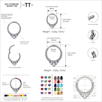 Piercing Septum Clicker en Titane ASTM F136 G23 avec Zircone Cubique (CZ) Taille Baguette et Ronde Mélangées, Plaqué Or 24K, 16G 8mm 10mm, pour Nez, Daith, Hélix