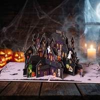 Cartes de vœux 3D pop-up Halloween, chat noir, lanterne citrouille, en papier découpé fait main, vente en gros, personnalisées, OEM, avec enveloppe