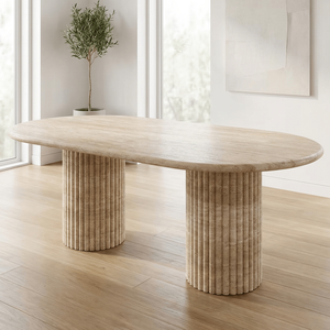 <span class=keywords><strong>Table</strong></span> de Salle à Manger Ovale Sur Mesure en Pierre Naturelle, Marbre ou Travertin, Plateau pour Cuisine, Salle à Manger et Mobilier de Salon de Restaurant - Product Image 1